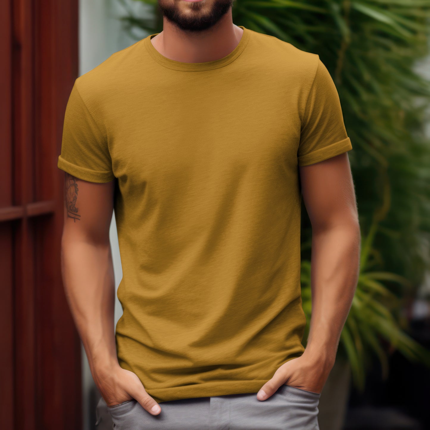 Mustard Yellow Solid Classic Crew T-shirt