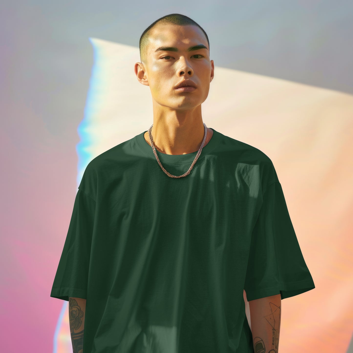Bottle Green Solid Premium Oversized T-Shirt