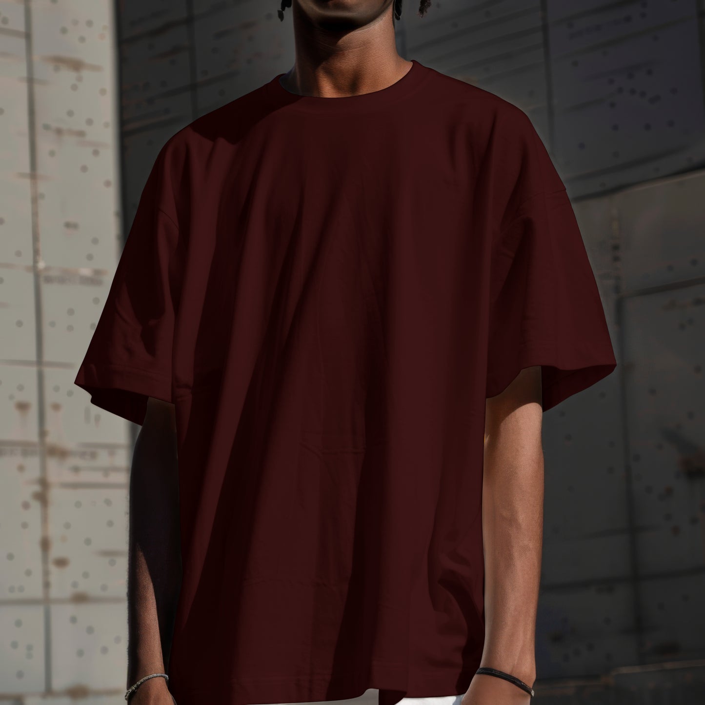 Maroon Solid Premium Oversized T-Shirt