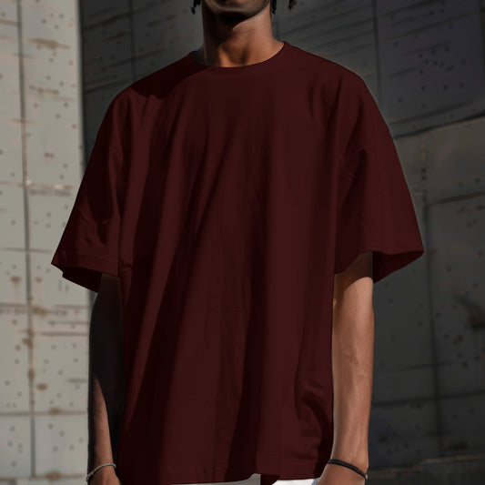 Maroon Solid Premium Oversized T-Shirt