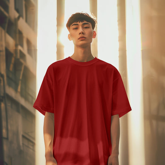 Red Solid Premium Oversized T-Shirt