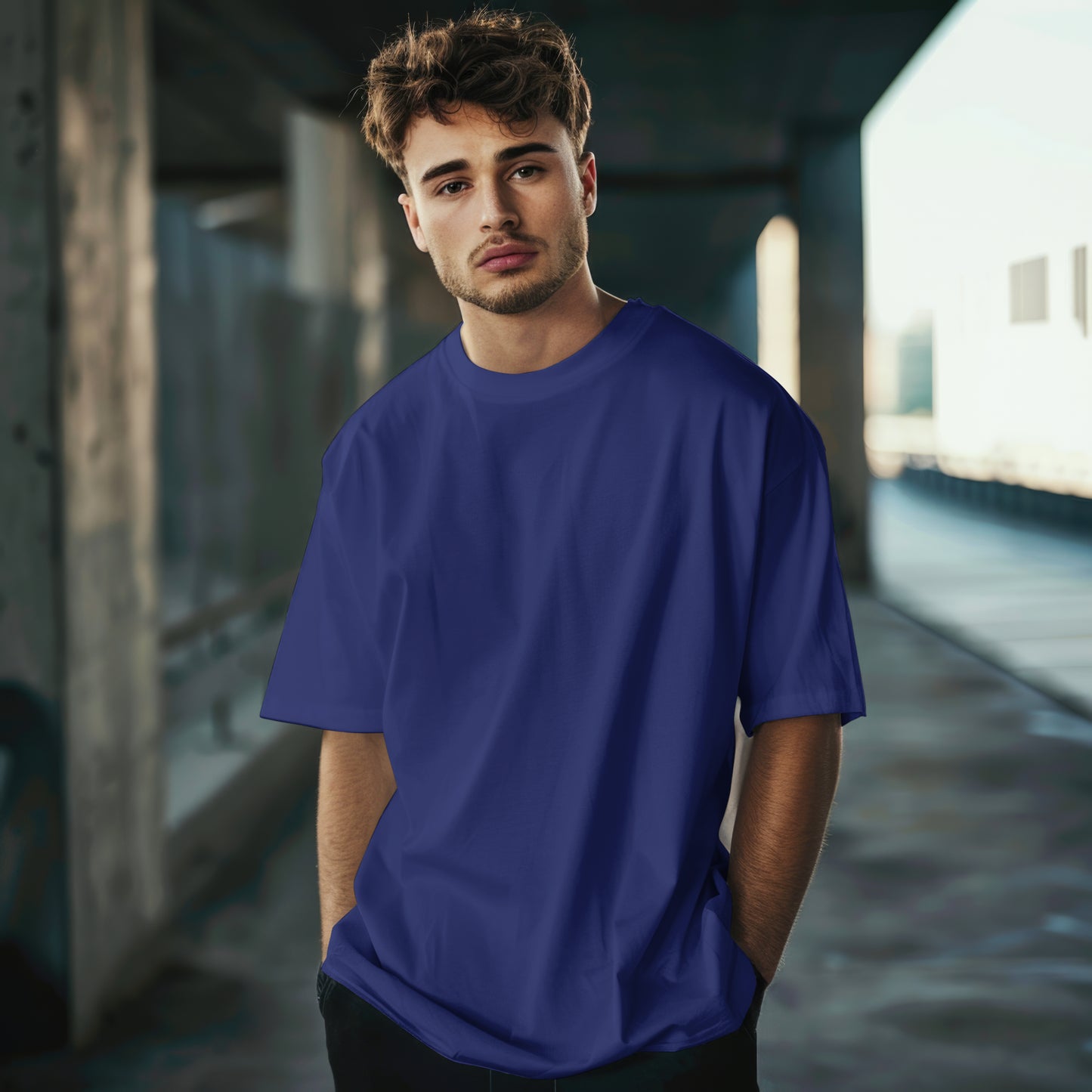 Royal Blue Solid Premium Oversized T-Shirt