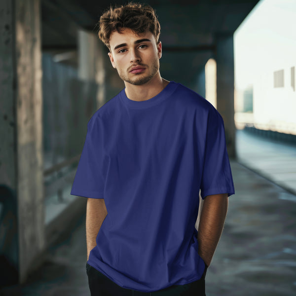 Royal Blue Solid Premium Oversized T-Shirt
