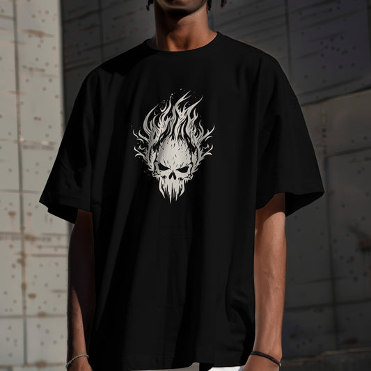 Skull On Fire Premium Oversized T-Shirt