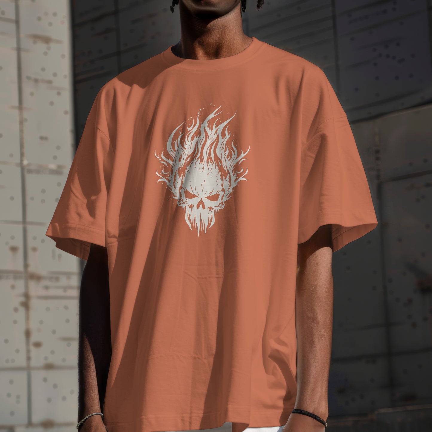 Skull On Fire Premium Oversized T-Shirt