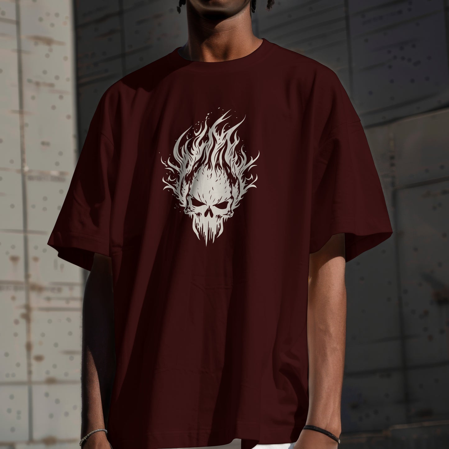 Skull On Fire Premium Oversized T-Shirt