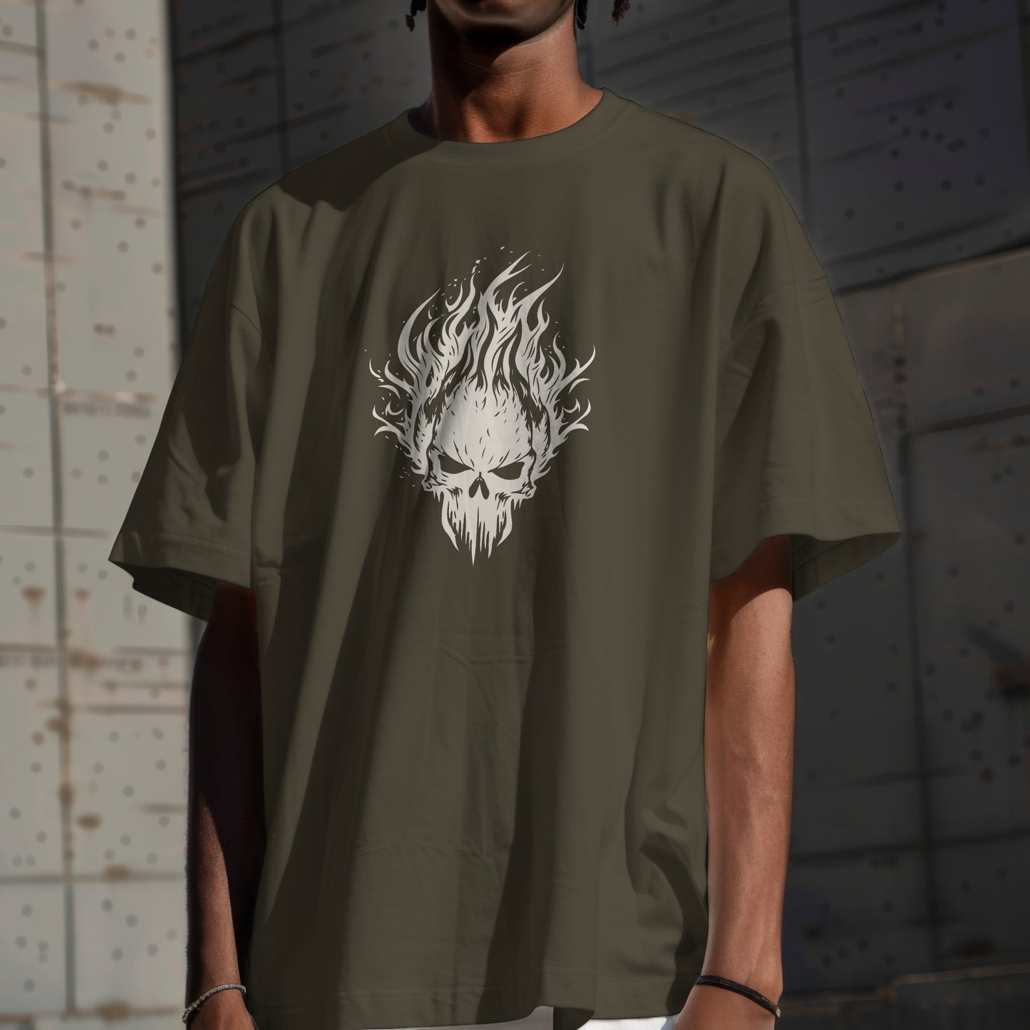 Skull On Fire Premium Oversized T-Shirt