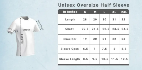 Size Chart for Plain Oversized Tees
