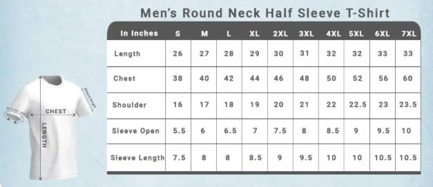 Size Chart for Plain Regular Tees